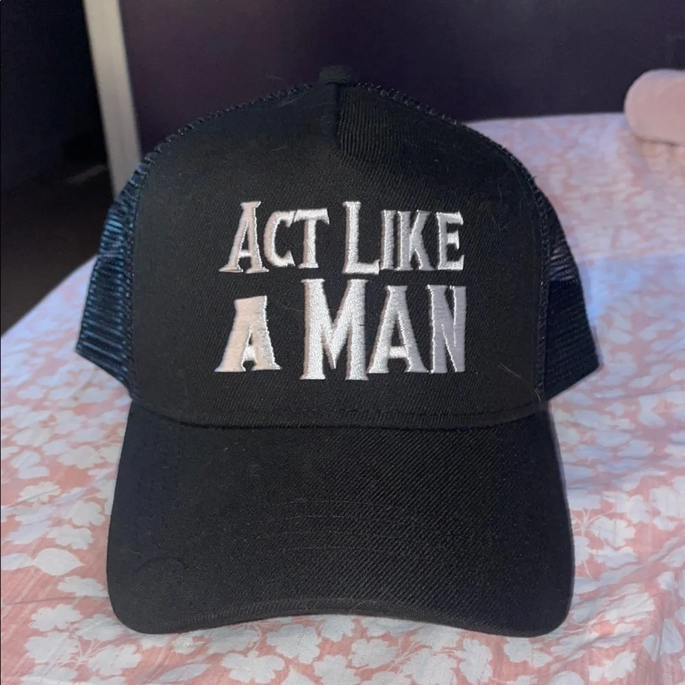 Black Trucker Hat with White Embroidery